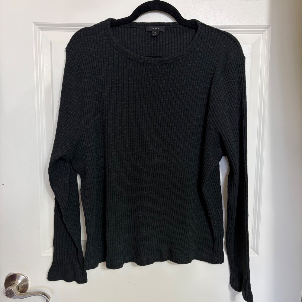 J.Crew Womens 3X Black Ribbed Knit Long Sleeve Crew Neck Top Tee